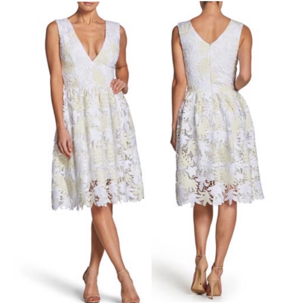 Dress The Population Rita White Floral Fit Flare